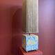 Base stuck blue beige marble-plaster, fringed lampshade Houles, 21st century.