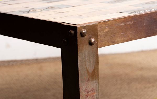 Table basse en céramique émaillée et acier Jean Garbero Vallauris 1950.