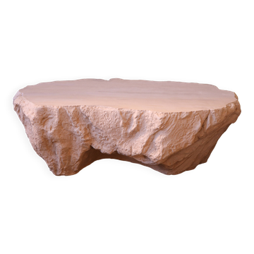 Table basse design effet roche travertin — pièce unique sculptée main