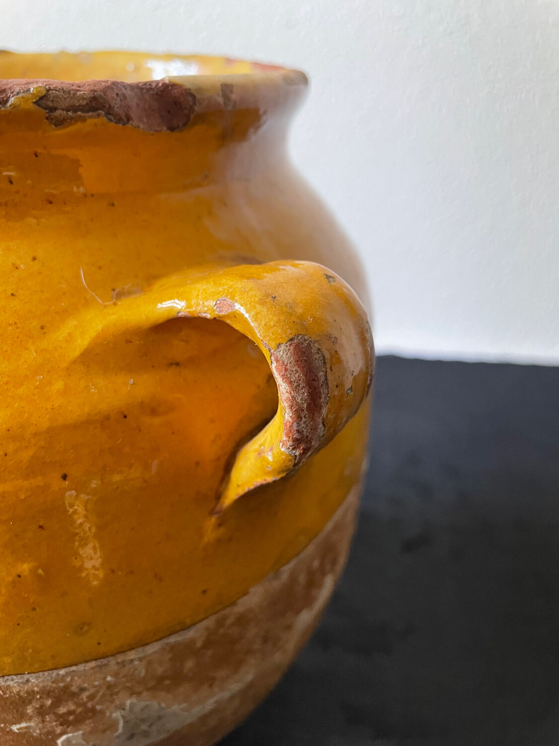 Old pot confit / fat glazed terracotta yellow southwest France