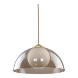 Lampe à suspension italienne en laiton, opaline et plexiglas de l'ère spatiale