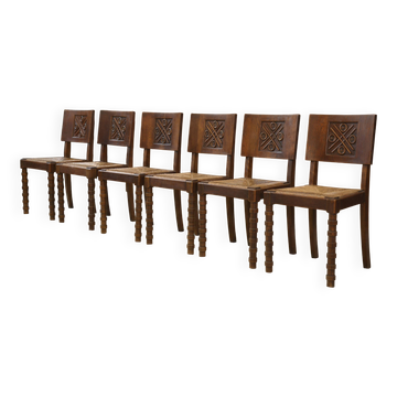 Set of 6 Charles Dudouyt chairs in oak from the 1950s.