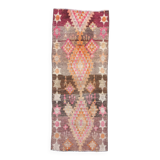 3x7 Brown Hot Pink Turkish Vintage Runner Rug, 92x227Cm