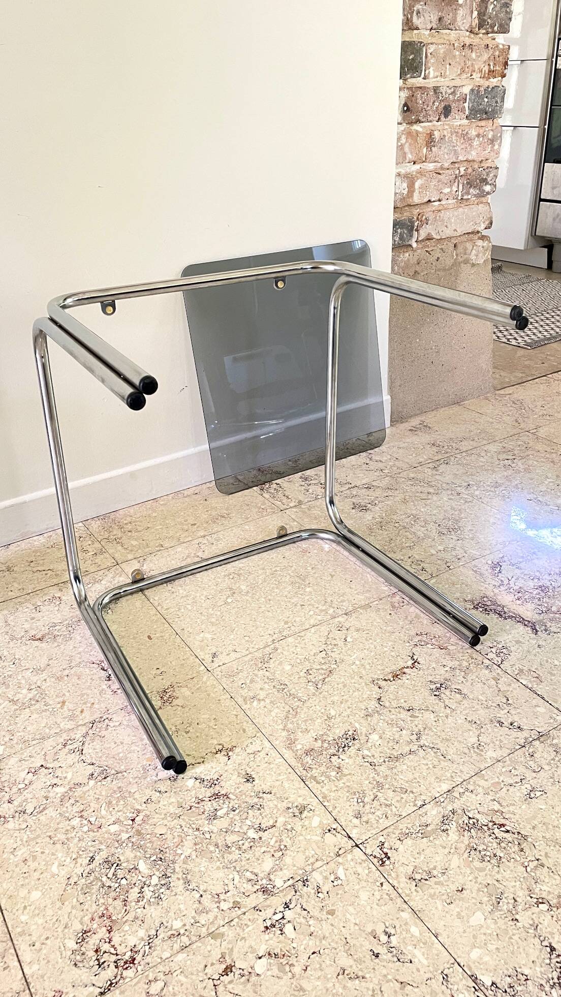 1970s coffee table glass and chrome steel