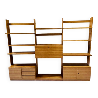Modular wall-mounted bookcase in walnut