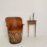 Mid-Century Modern Mexican Equipales Armchair in Leather and Wood, 1970