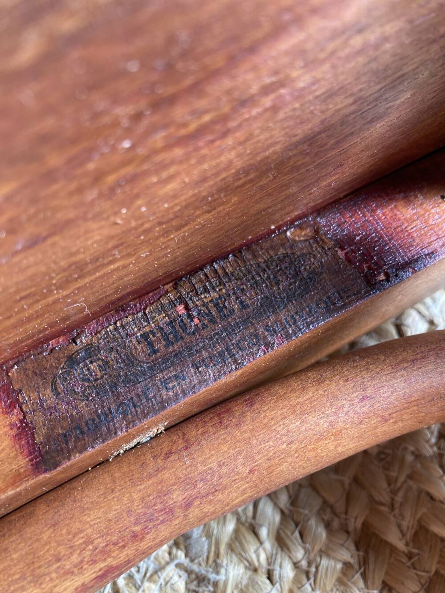 Pair of wooden bistro chairs signed Thonet, 1940s