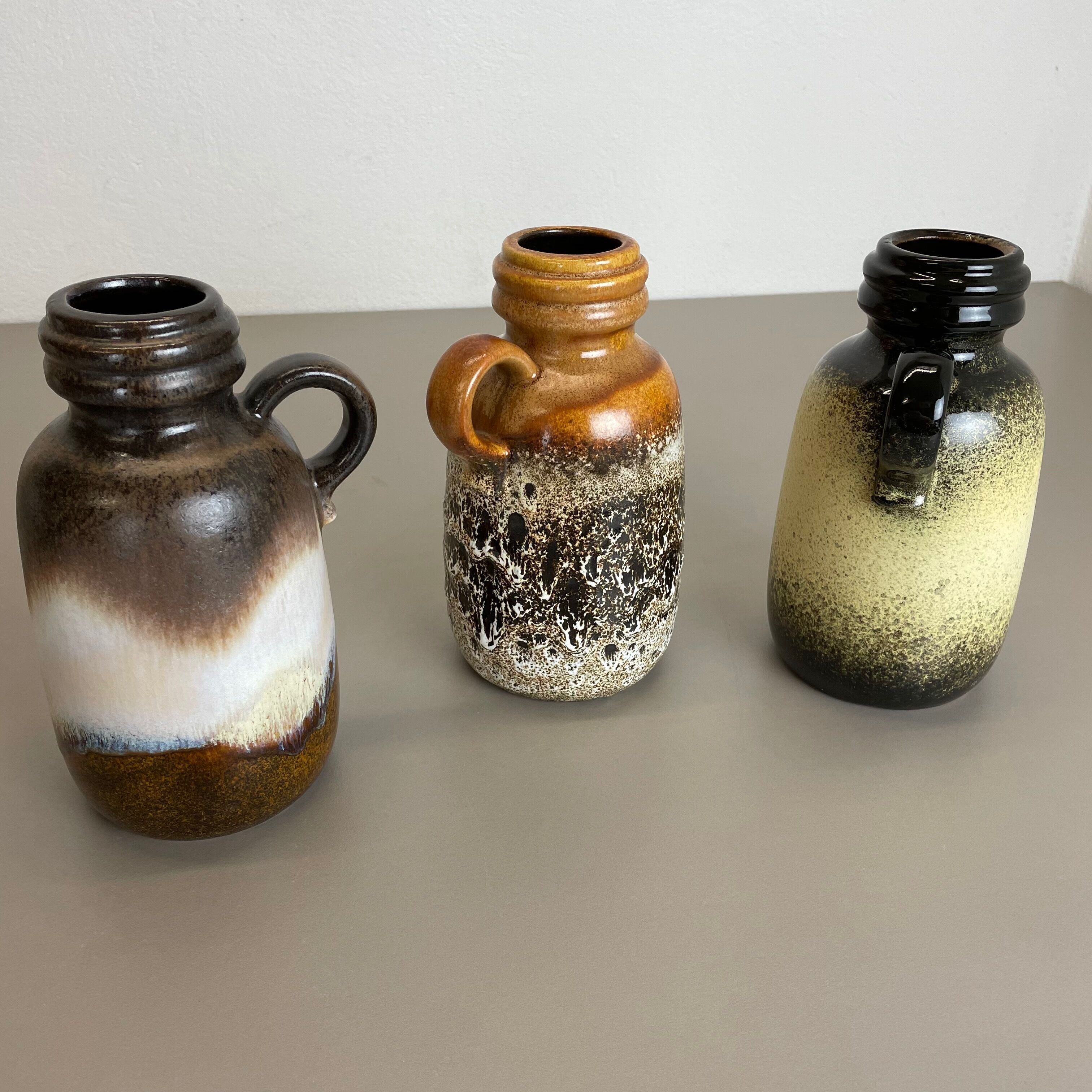 Set of Three 1970s Pottery Fat Lava "413-20" Vases Made by Scheurich, Germany
