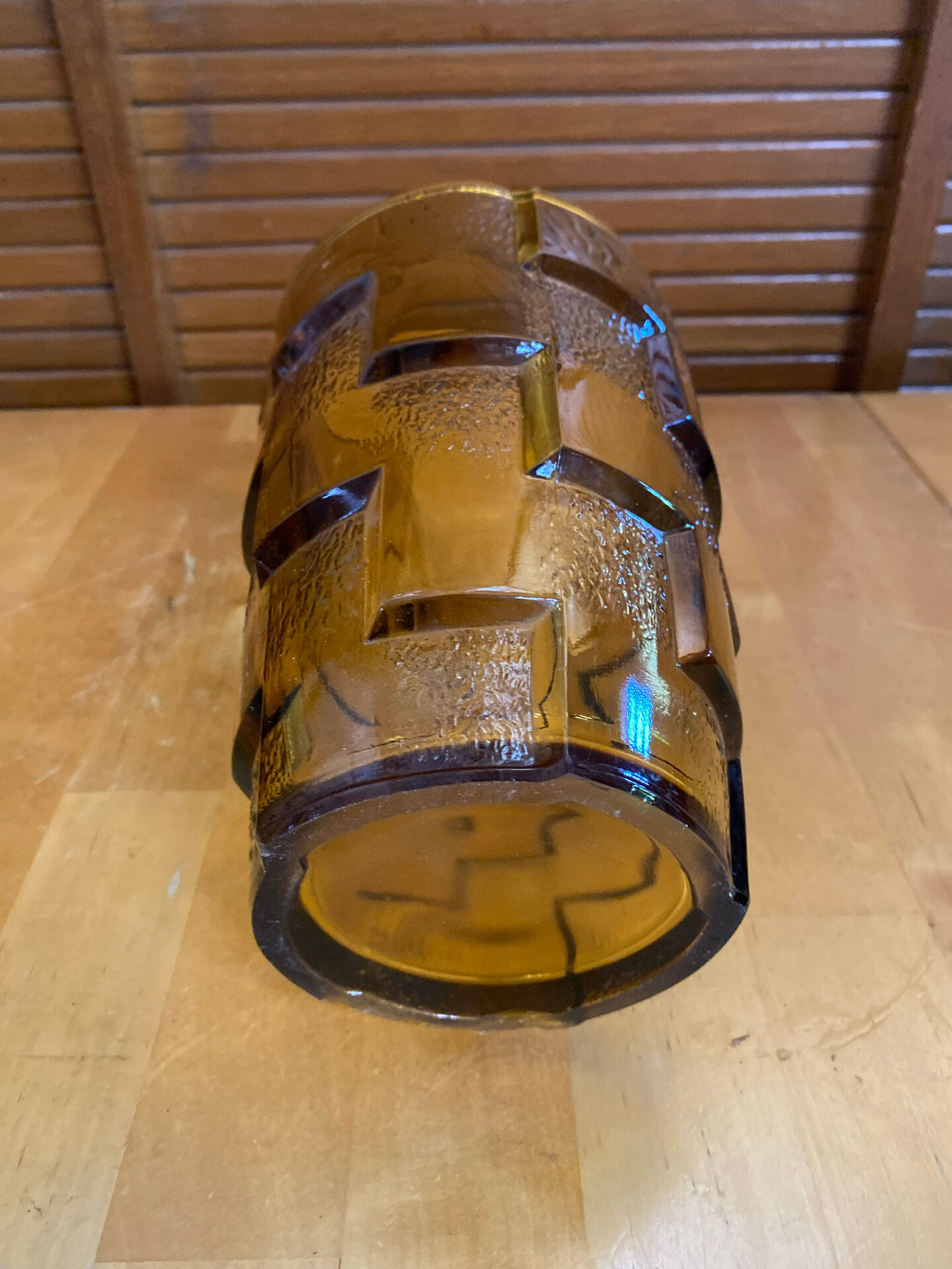 Vintage Art Deco Style Orange Amber Moulded Glass Vase
