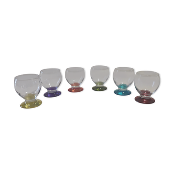 Suite de 6 verres en verre soufflé multicolore
