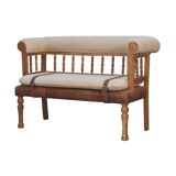 Luxury Handcrafted Rustic Chic Hallway Bench - Mango Wood,  Boucle & Buffalo Leather
