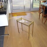 Vintage side table with brass and glass magazine rack