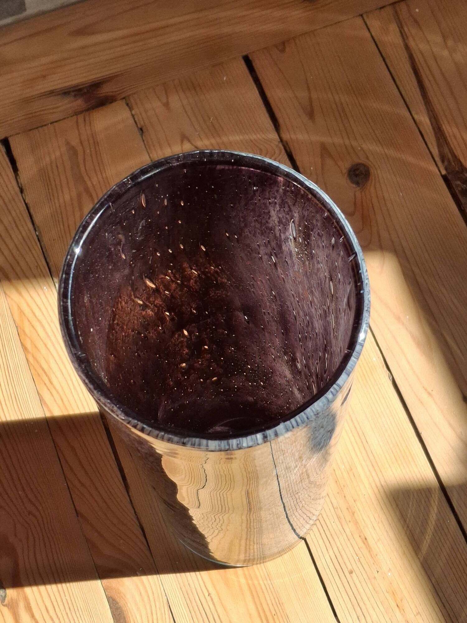 Large blown glass roller vase with speckled gray/purple camaieu decor