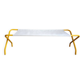 Lit, banc pliant en tube laqué jaune et denim, vers 1970