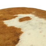 Low Round Vintage Pouf Cowhide Leather Sixties