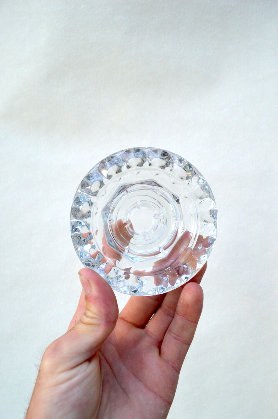 Trio of carved glass candle holders