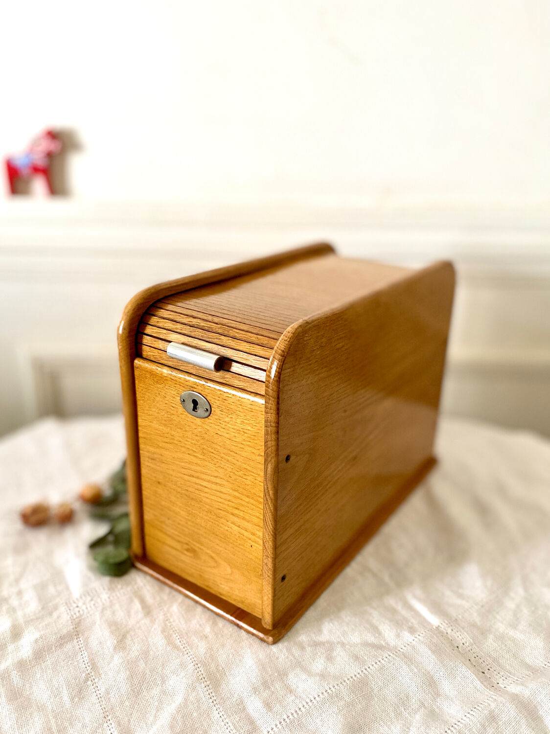 Wooden index card box vintage curtain file