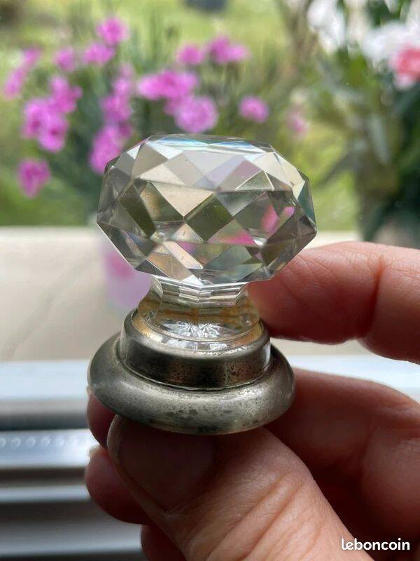 Pair of antique faceted cut crystal handles