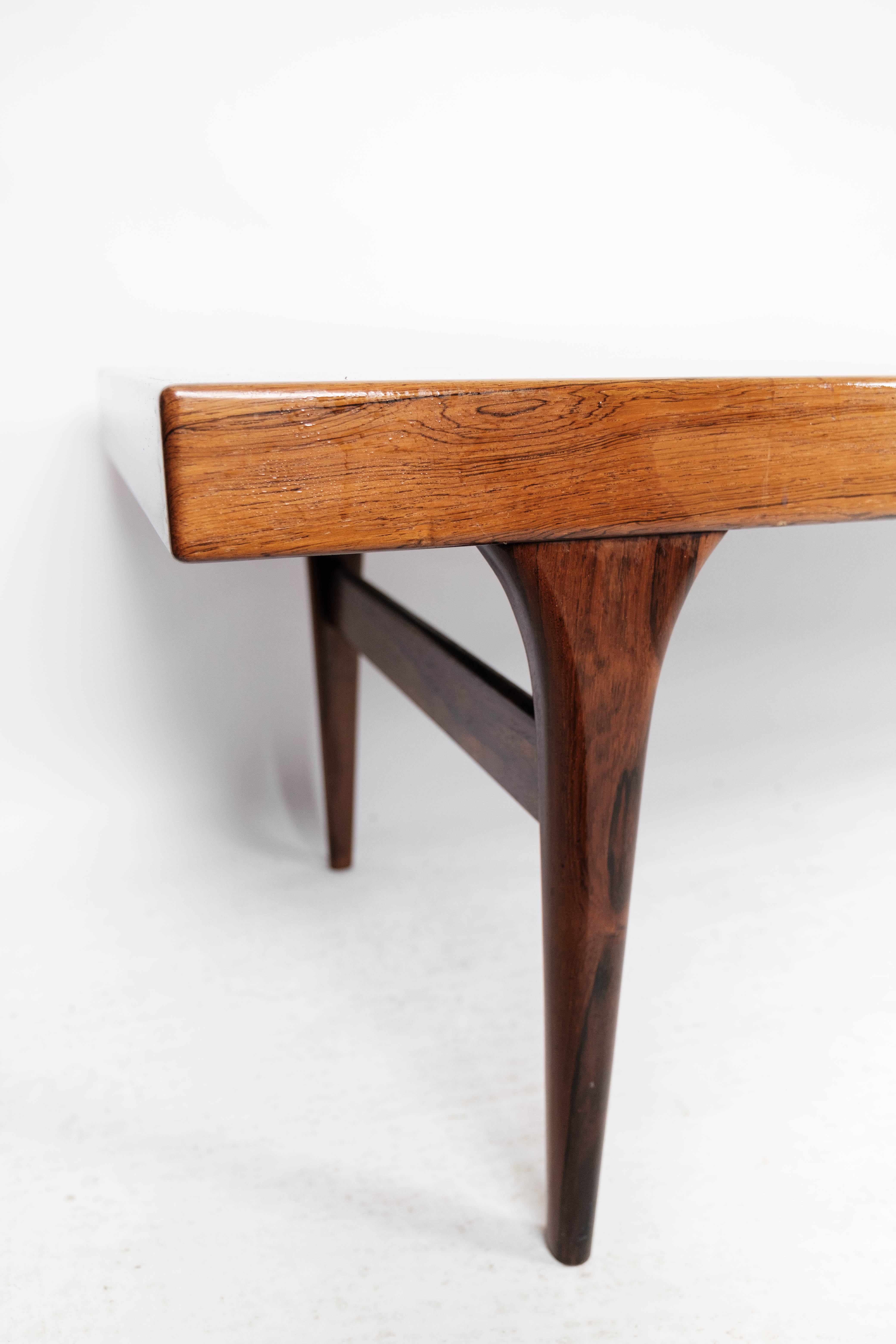 Coffee table in rosewood with blue tiles designed by Johannes Andersen, 1960s