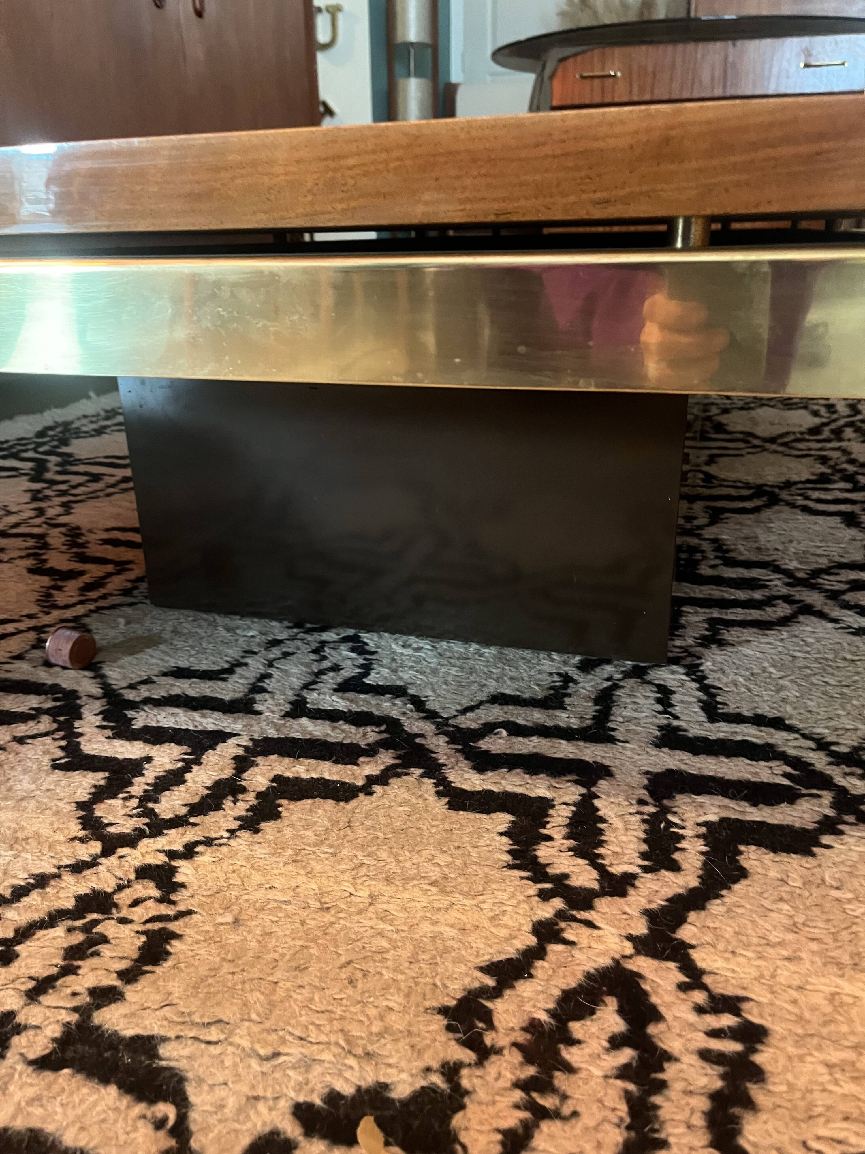 70s coffee table in brass and elm burl