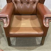 Pair of 1970s Chesterfield wingback chairs in brown leather
