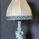 Blue and white ceramic lamp Floral decoration XXth Velvet lampshade