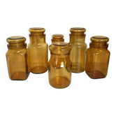 Six yellow glass candy jars from the 70s