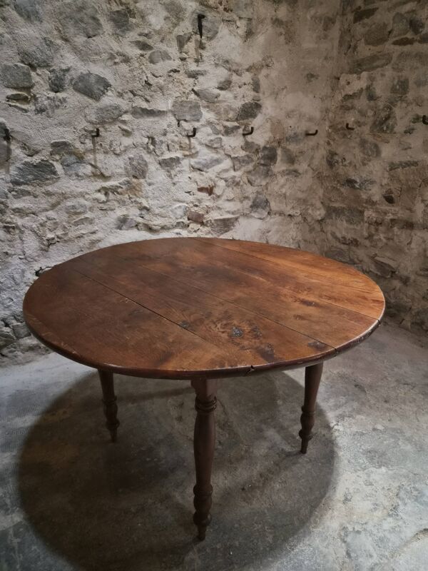 Table à abattants ancienne en chêne français, table à manger ronde, vers 1880–1920