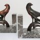 Pair of greenhouse books bird Art Deco metal patinated marble