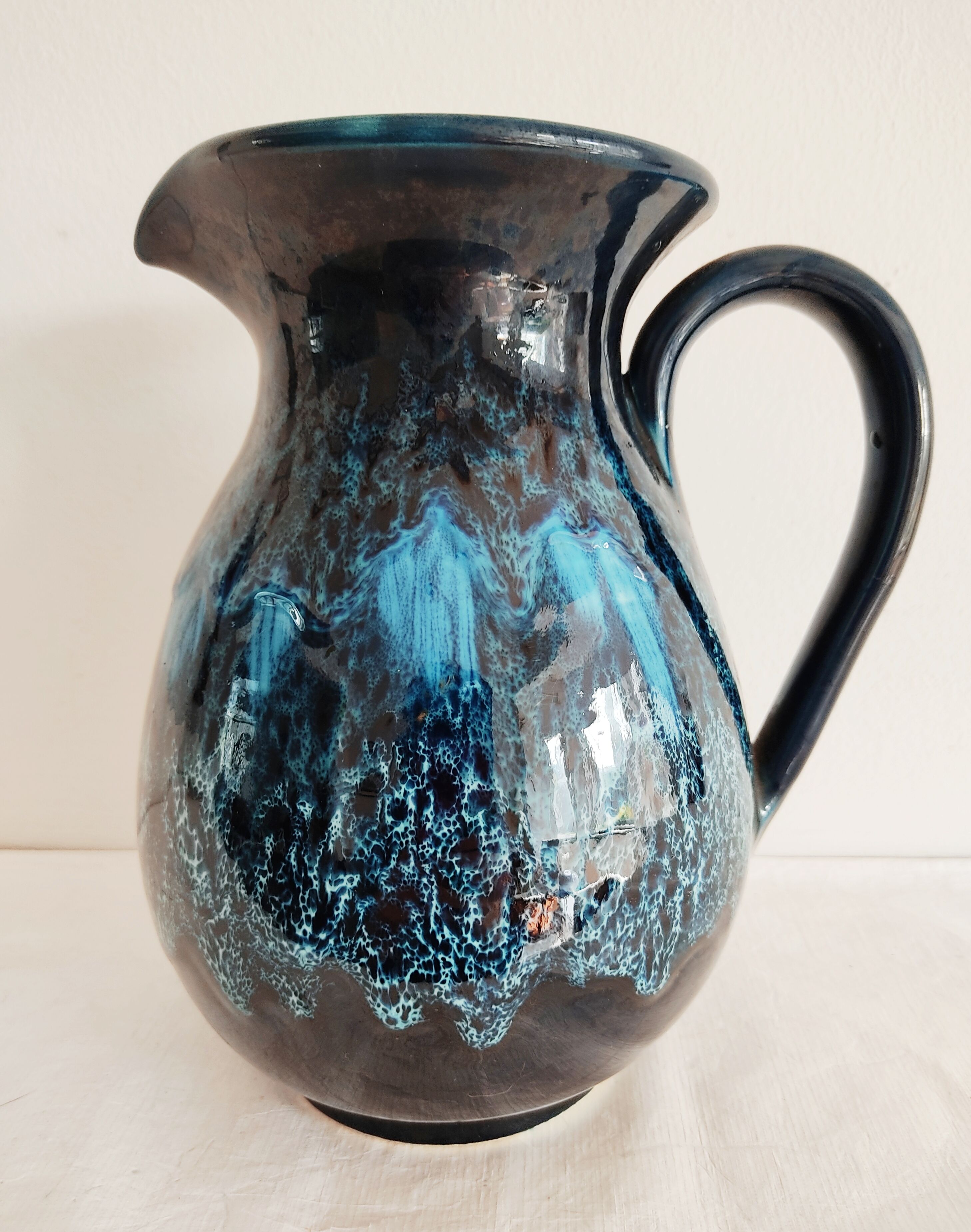 Blue ceramic vintage pitcher
