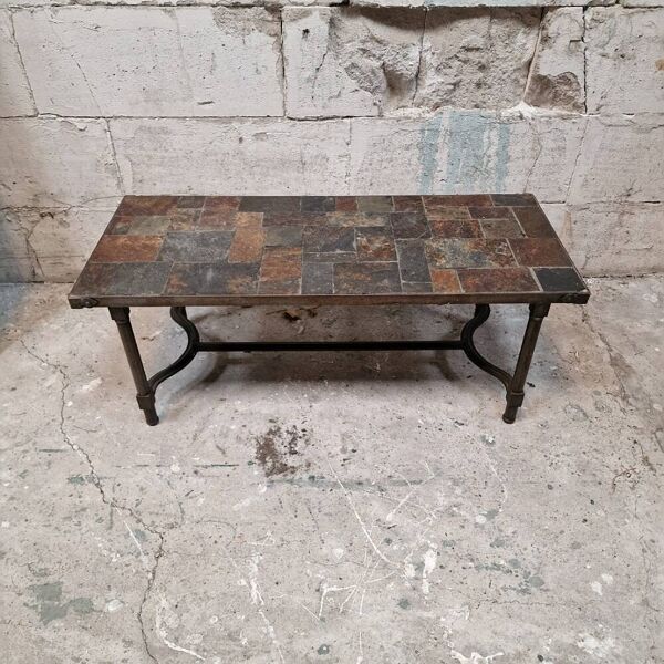 Vintage table basse fer forge et ardoise