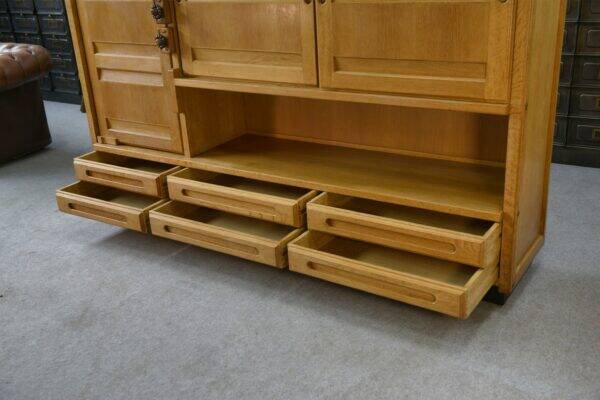 Solid oak wardrobe by Guillerme et Chambron and ceramic by Danikowski 1950s
