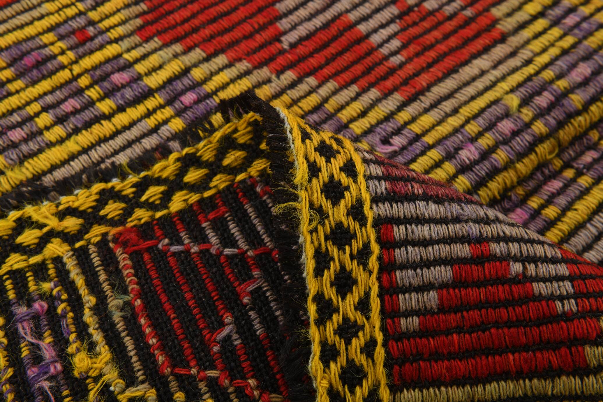 5x8 Burgundy & Yellow Geometric Kilim Rug, 160x258Cm