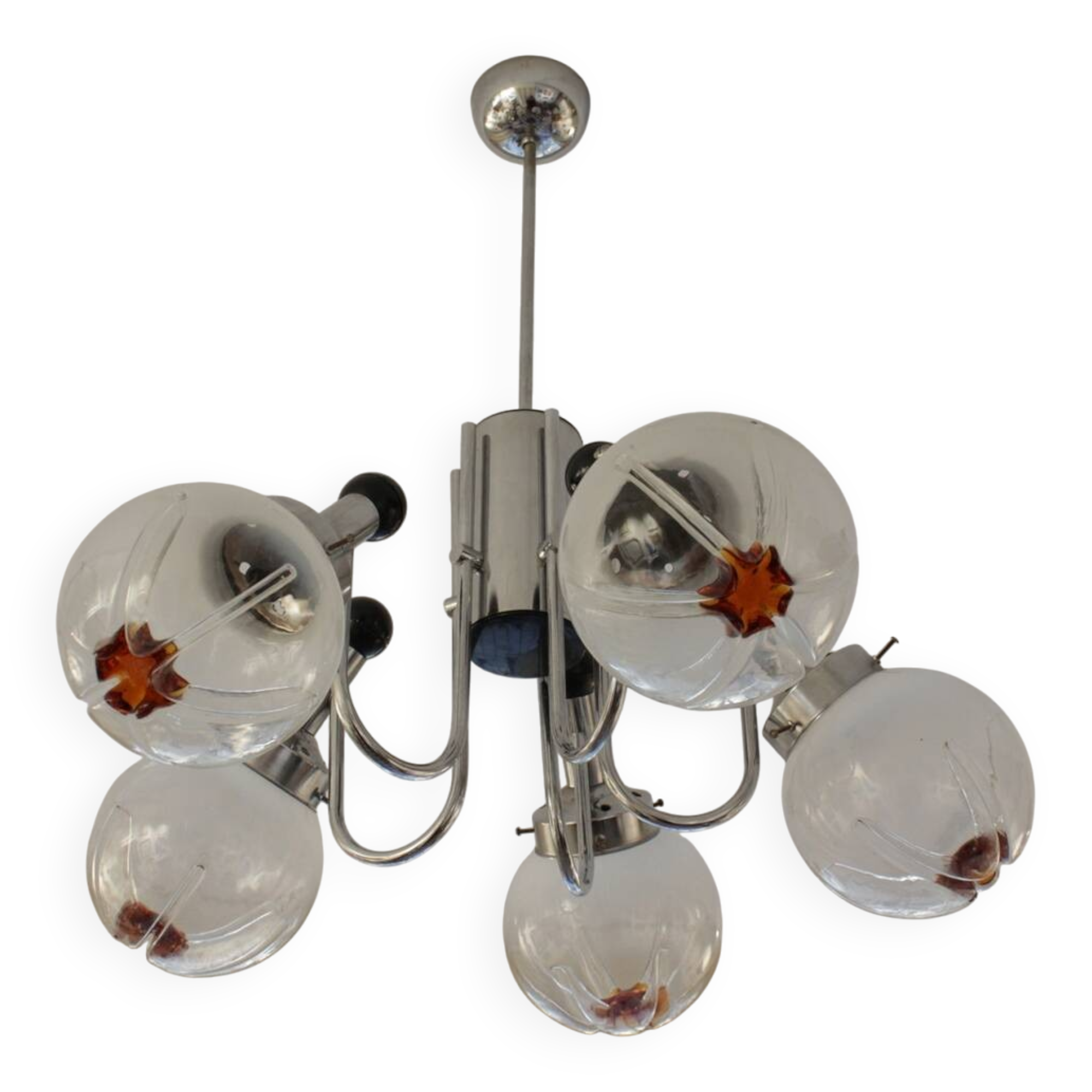 Chandelier with 5 arms of lights, Mazzega style, 1970