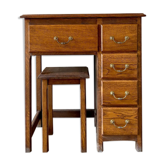 Desk 5 drawers and stool in dark ☐ wood 72 x 40 cm