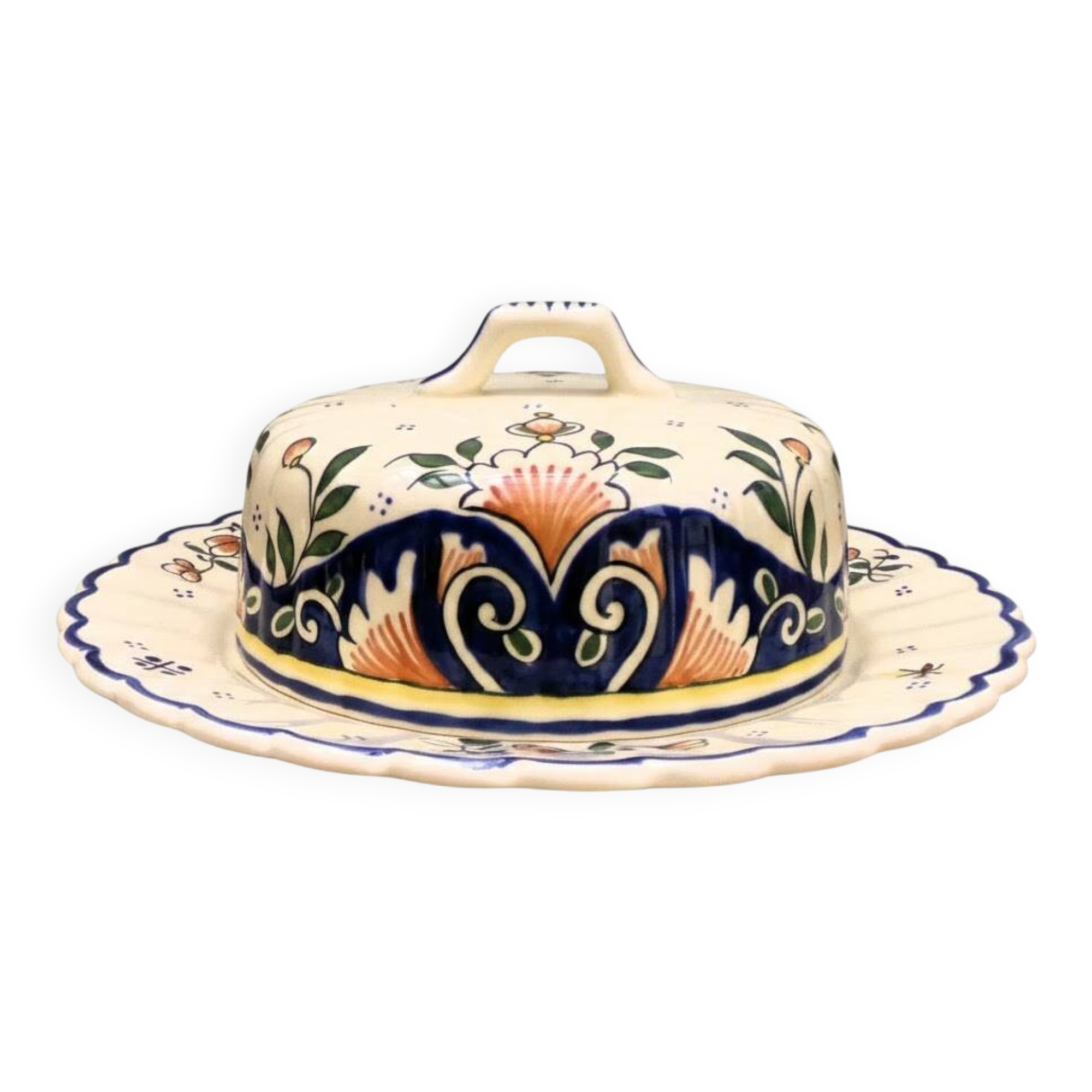 Camembert dish or butter dish in Rouen earthenware