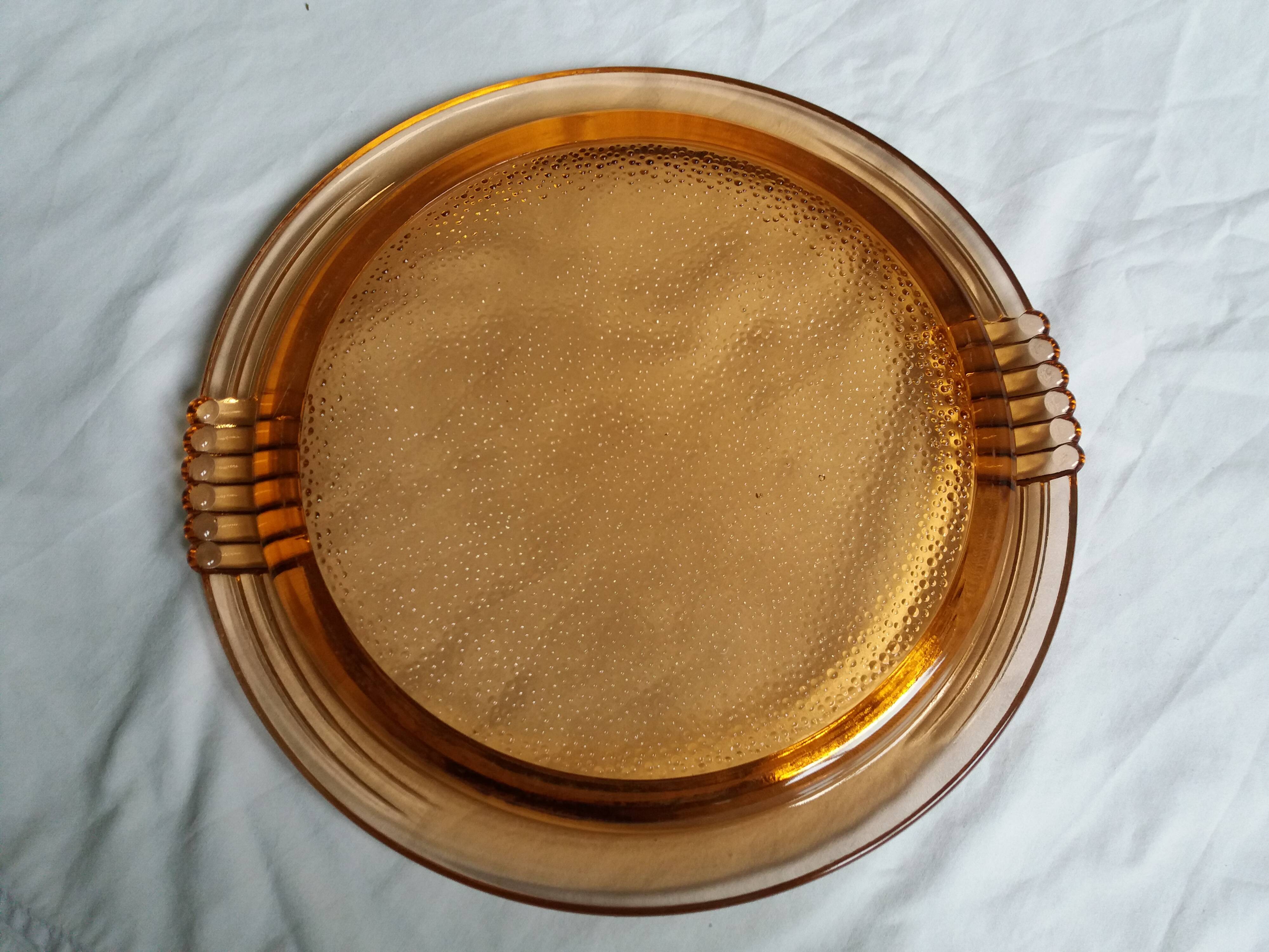 salmon-colored rosaline glass tray or dish