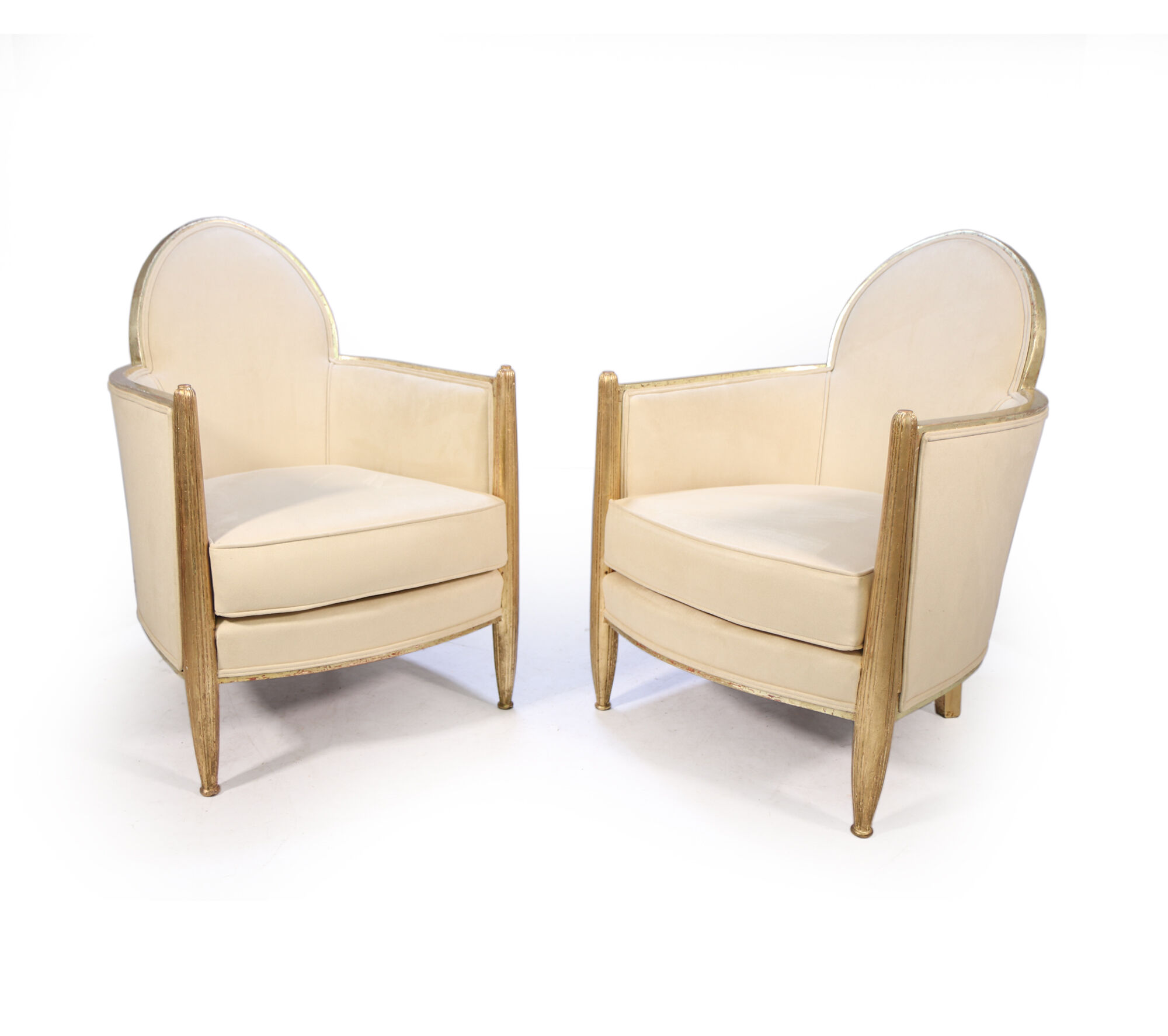 Pair of French Art Deco Armchairs in Parcel Gilt wood
