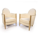 Pair of French Art Deco Armchairs in Parcel Gilt wood