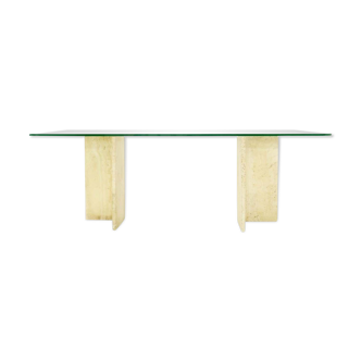 Italian travertine and glass console 1970