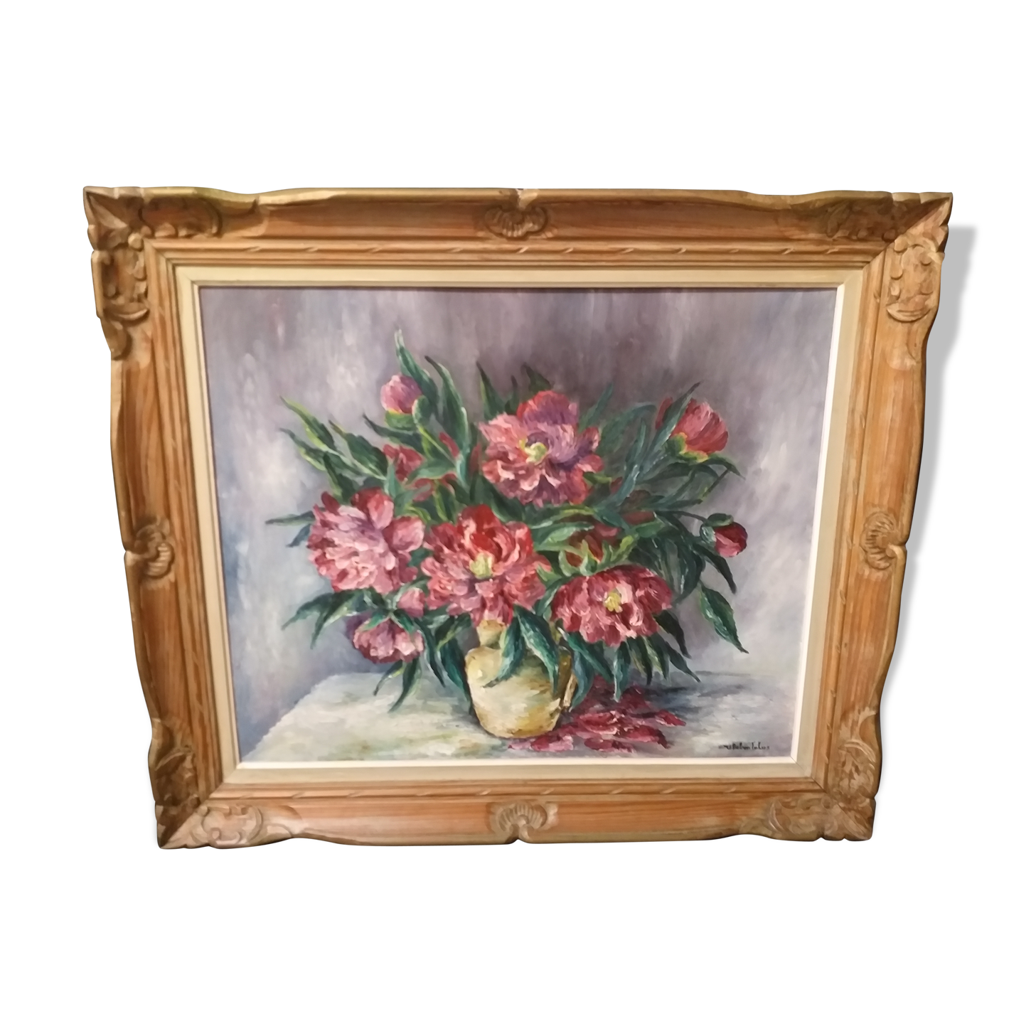 Painting flower bouquet signed Babon Folus