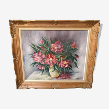 Tableau bouquet de fleurs signé Babon Folus