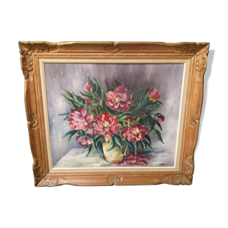 Tableau bouquet de fleurs signé Babon Folus