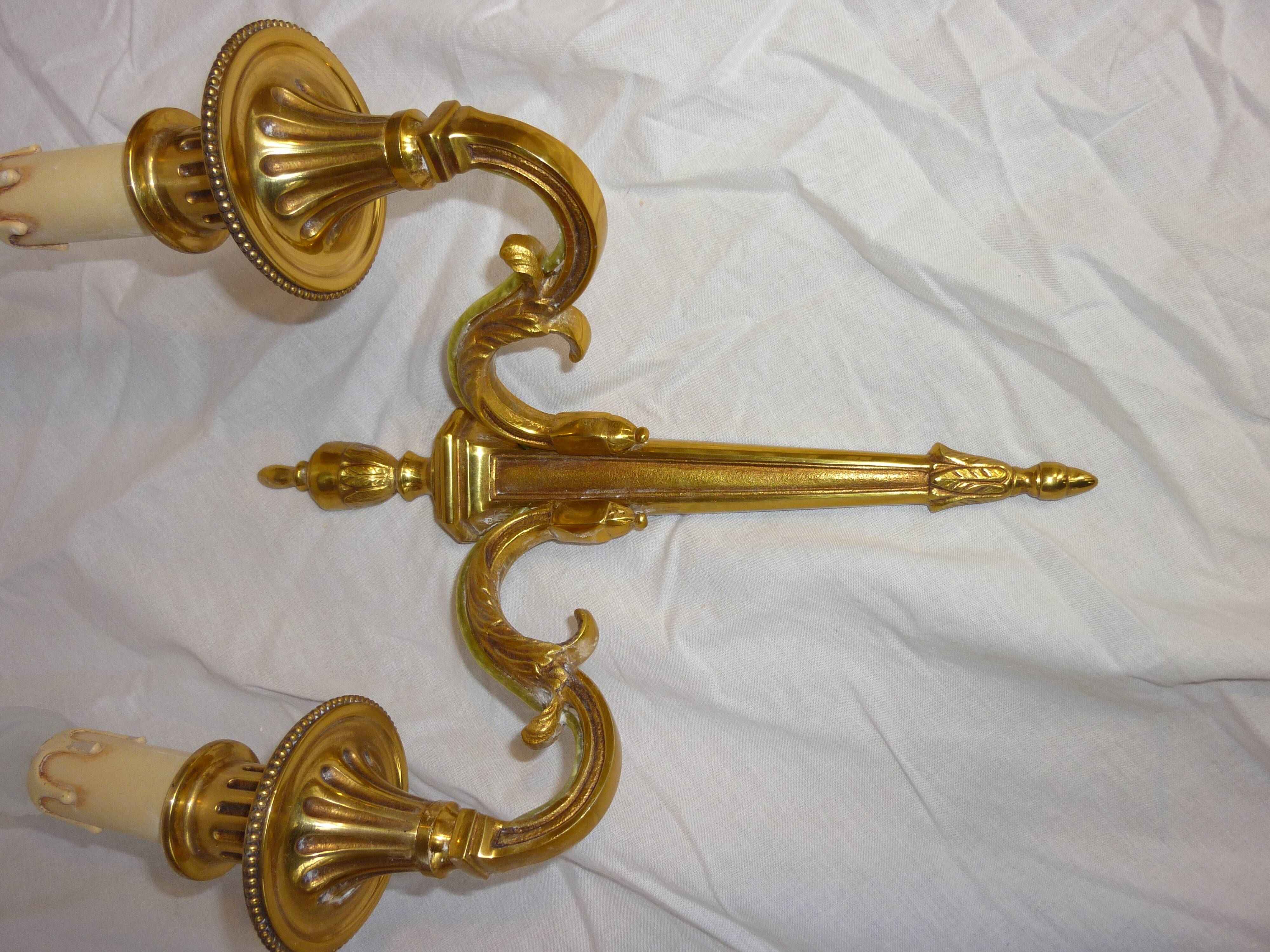 Pair of sconces Lucien Gau real brass
