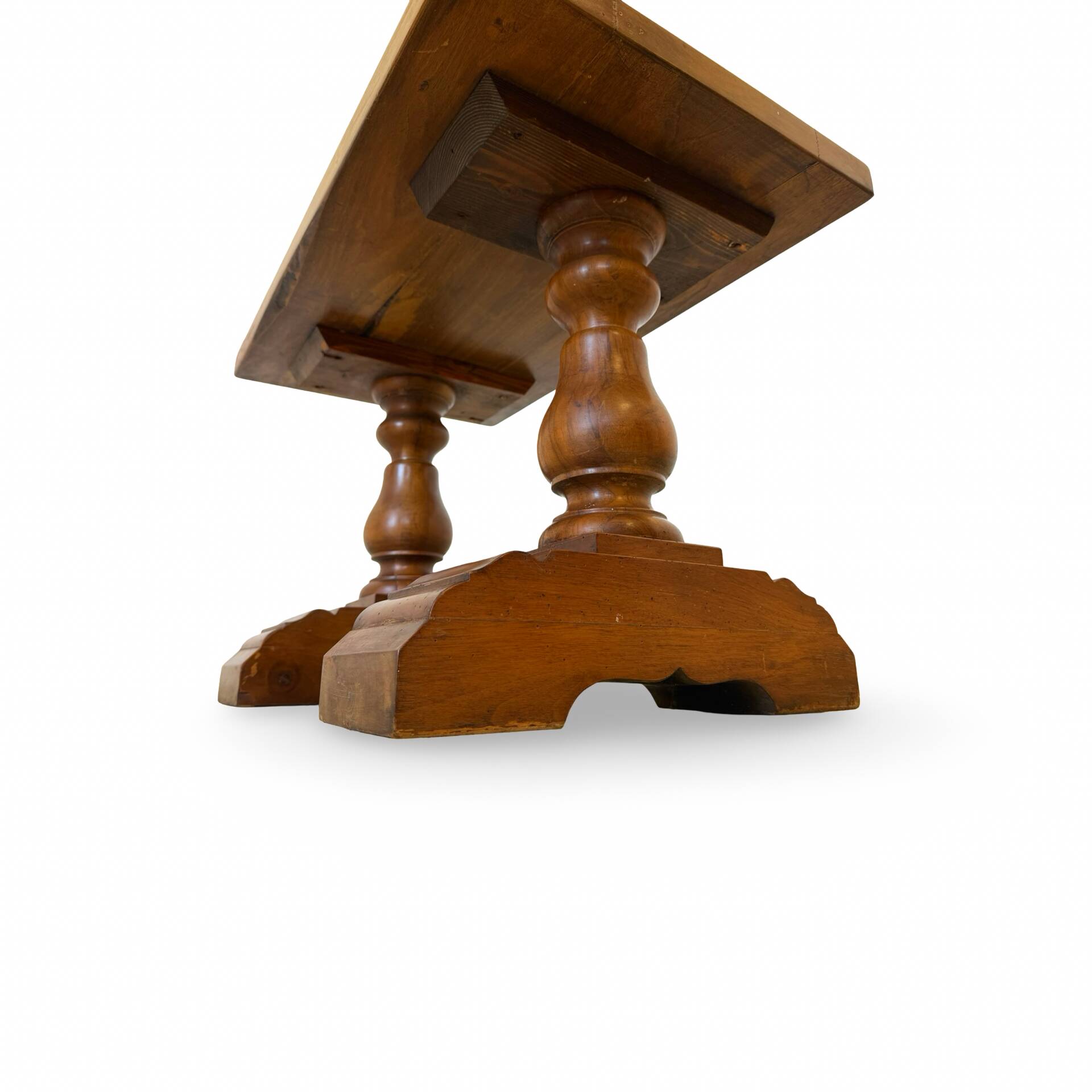 A small, rustic walnut wooden table, crafted from solid walnut wood, 1