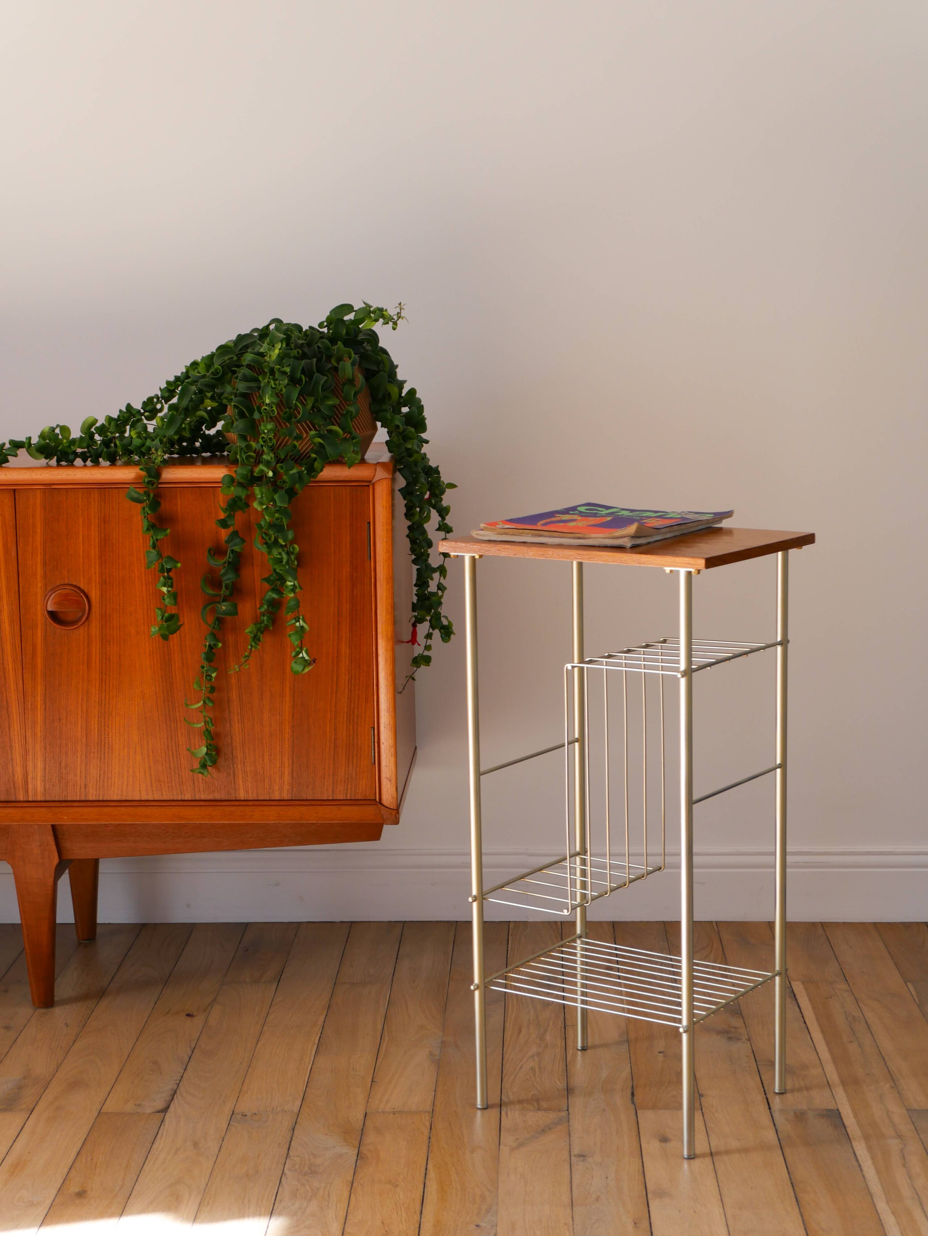 Vinyl rack in teak and gilded brass, 1950