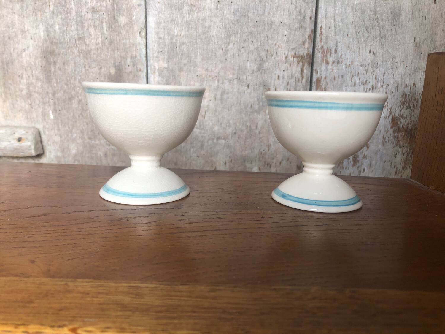 Pair old egg cup carlton ware 1976 ceramic white & blue vintage