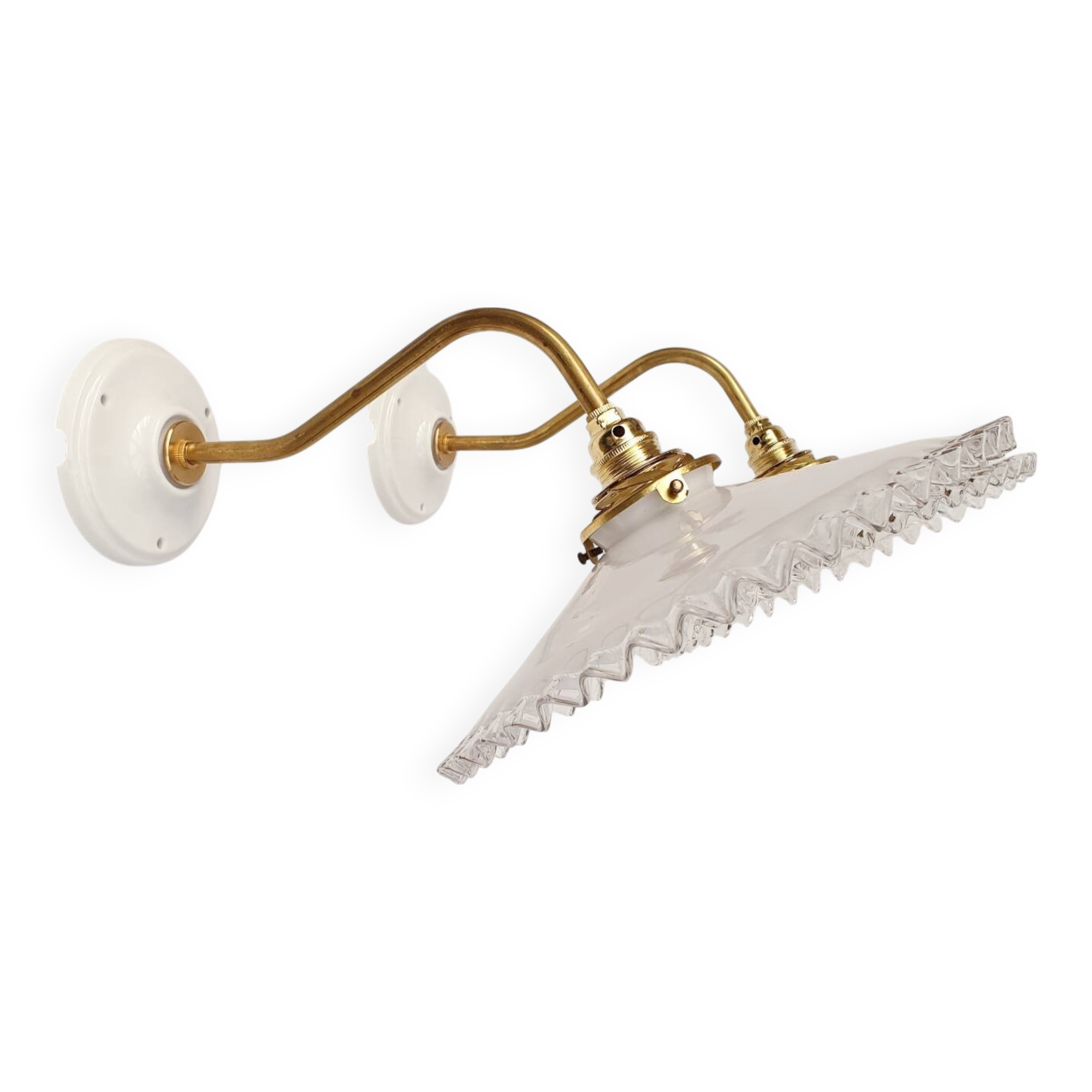 Swan neck sconces in serrated opaline