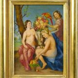 Portrait de trois nus, peinture à l'huile, milieu du XXe siècle, encadré