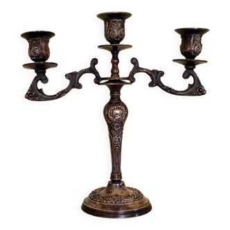 Ancien candélabre avec 3 bras en bronze patiné